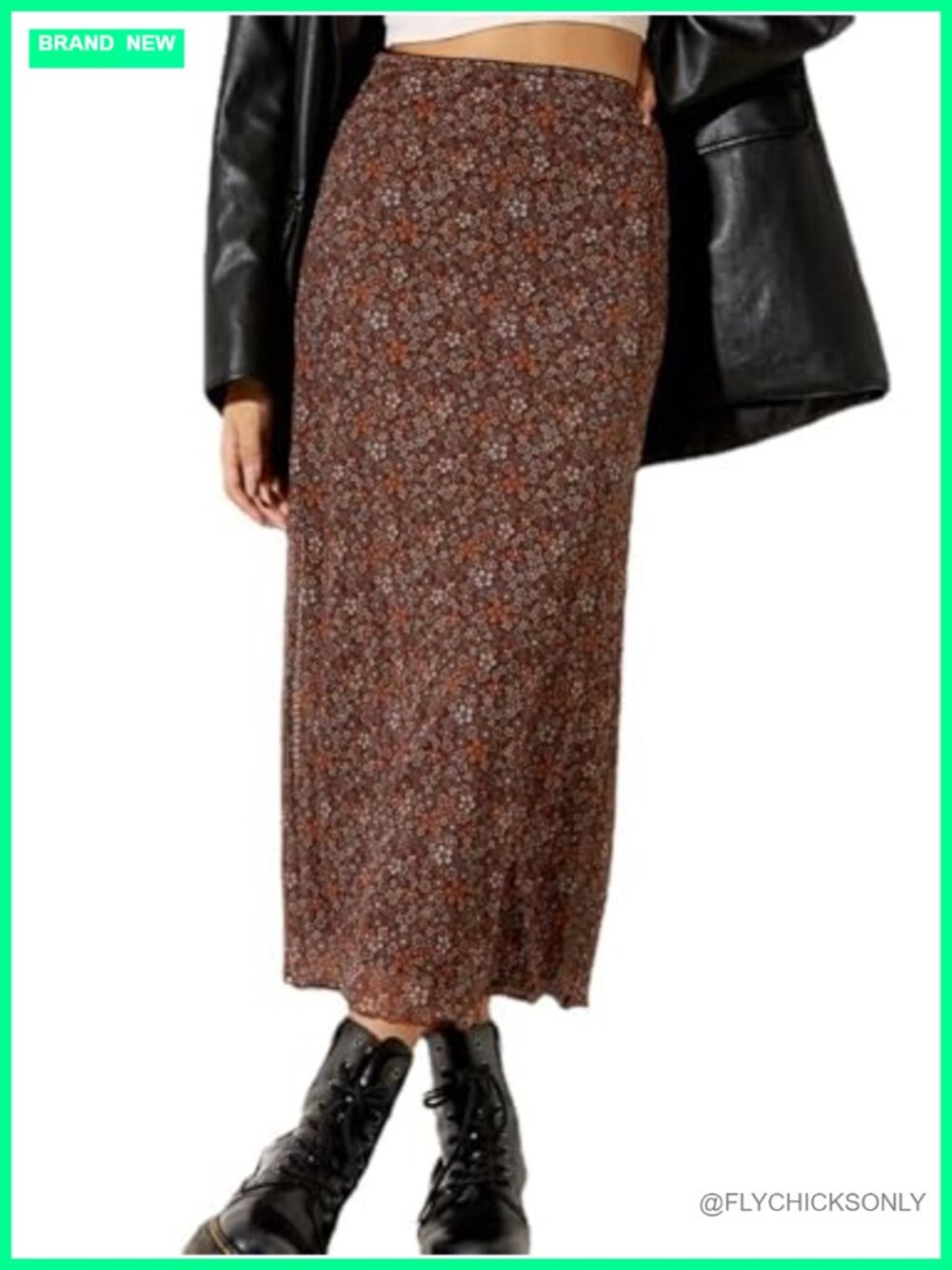 Floral Mesh Elastic High Waisted A-Line Midi Skirt